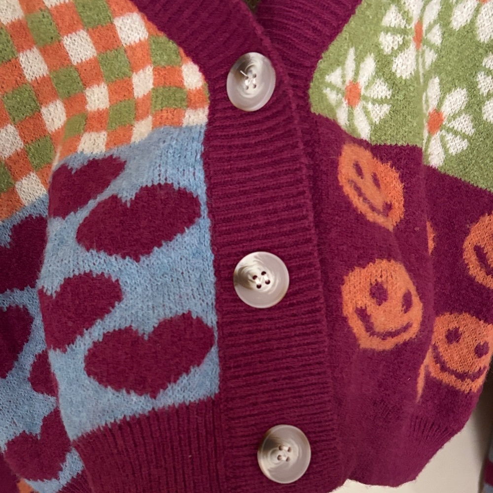 Debut Multicolor Patchwork Cardigan with Hearts a… - image 10